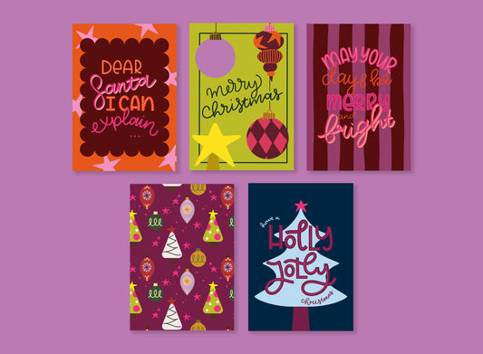 Set van 5 wenskaarten - Cherry Pop - Kerst 2025