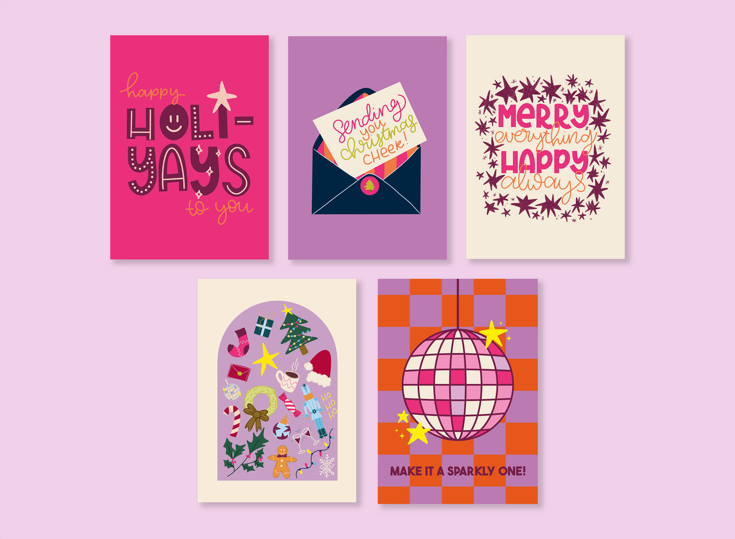 Set van 5 wenskaarten - Soft Candy - Kerst 2025