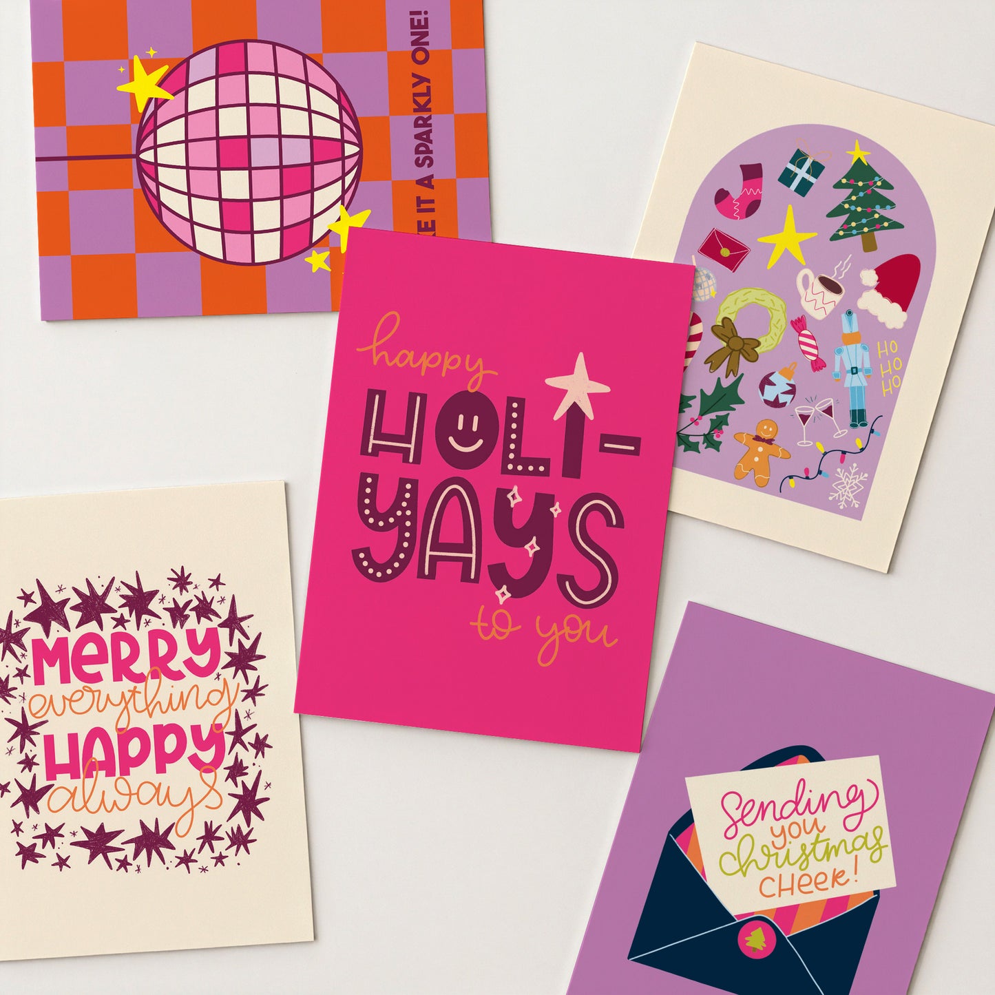 Set van 5 wenskaarten - Soft Candy - Kerst 2025